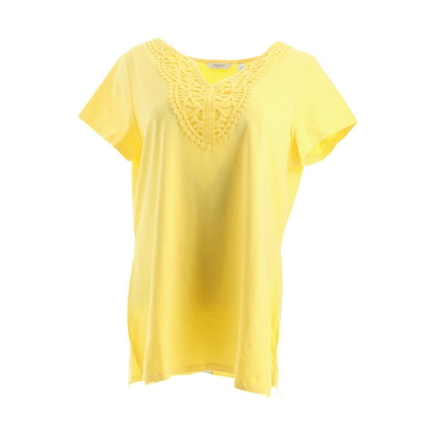 Liz Claiborne NY Lace Trim Split Neck Tee Light Citron XL NEW A262962
